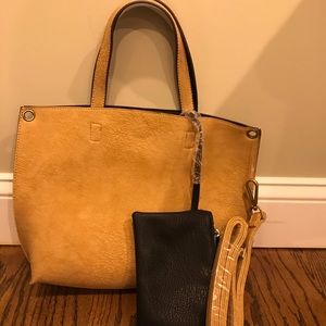 Tan and black reversible bag with bonus purse